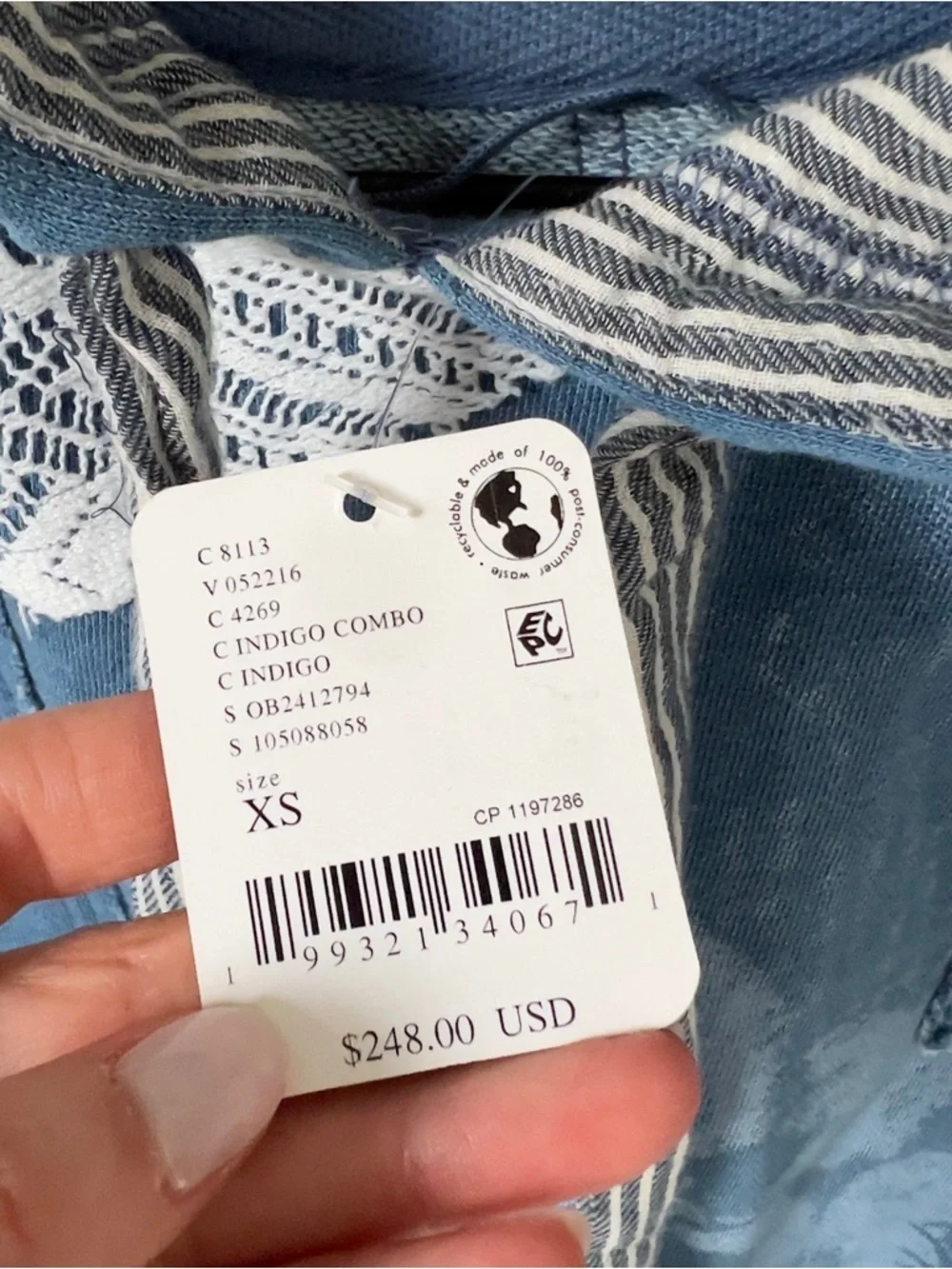 NWT Free People We The Free Tattered Romance Hoodie in Blue Indigo Combo